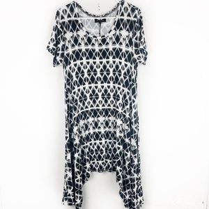 Grayson Threads Black and White Mini Asymetrical Boho Festival Tie Dye Dress L